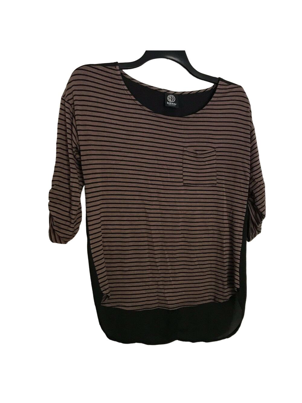 Bobeau Black/Brown Striped Top With Sheer Back - Size Small - Y2K Whimsygoth